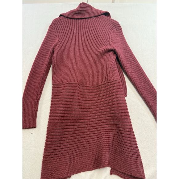 Genuine Peruvian Alpaca Blend Cardigan Large Open Front Long Sleeve Deep Red - Picture 8 of 9